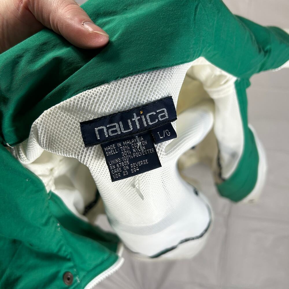 Vintage Nautica Men's Large Sailing Jacket White with Accents, Roll Away Hood - Picture 7 of 12